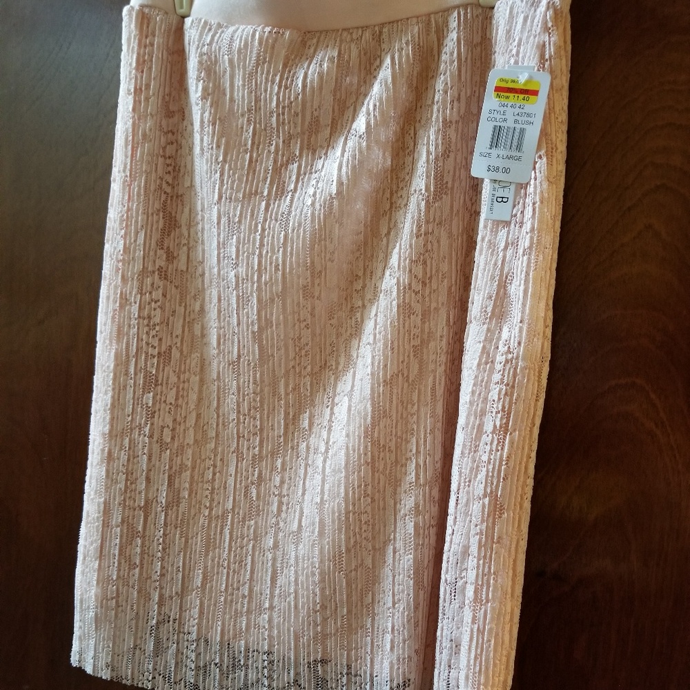 Blush pink lace pencil skirt
